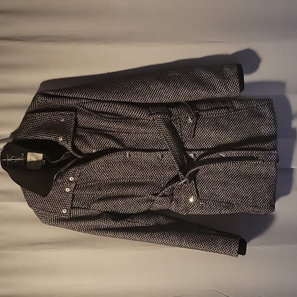 Guess Houndstooth Black and Gray Trench Coat